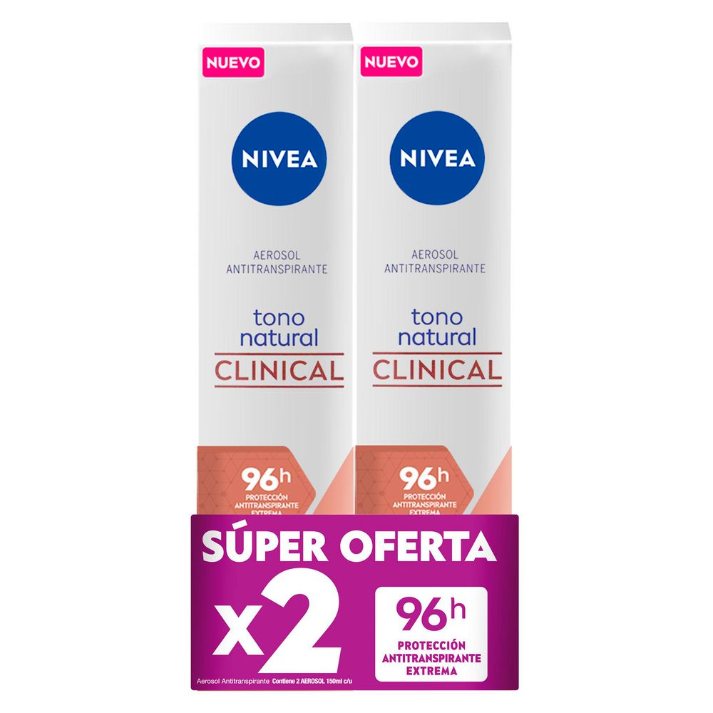 Desodorante NIVEA clinical tono natural spray x2und (300 ml)