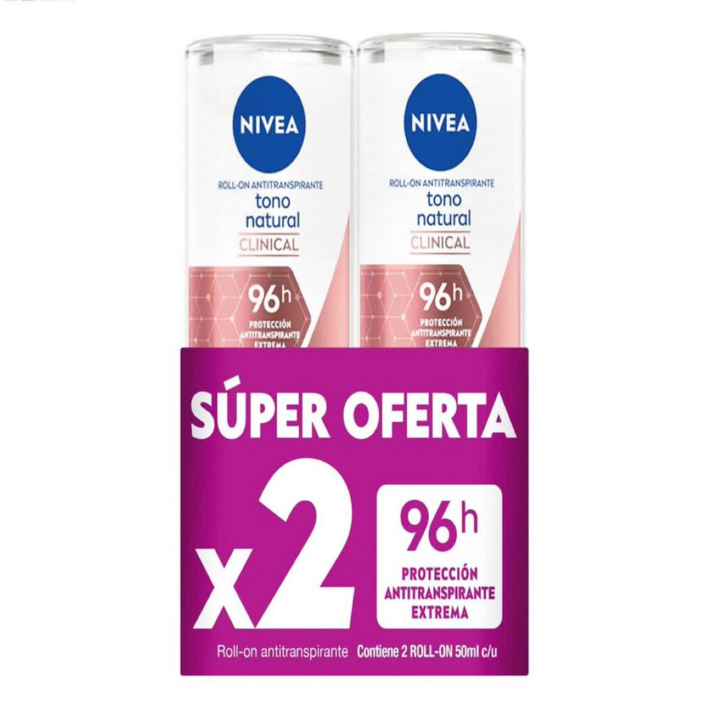 Desodorante NIVEA clinical tono natural roll on x2und (100  ml)