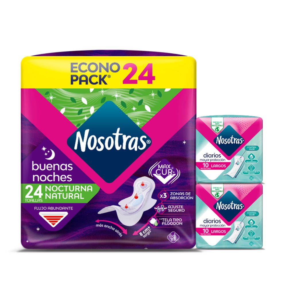 Toallas higiénicas NOSOTRAS buenas noches x24und + protectores (24 und)