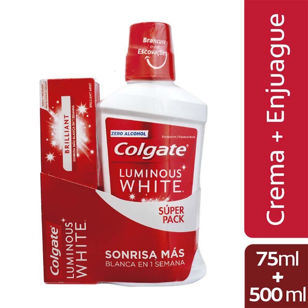 Enjuague Bucal + Crema Dental COLGATE Luminous White (575 ml)