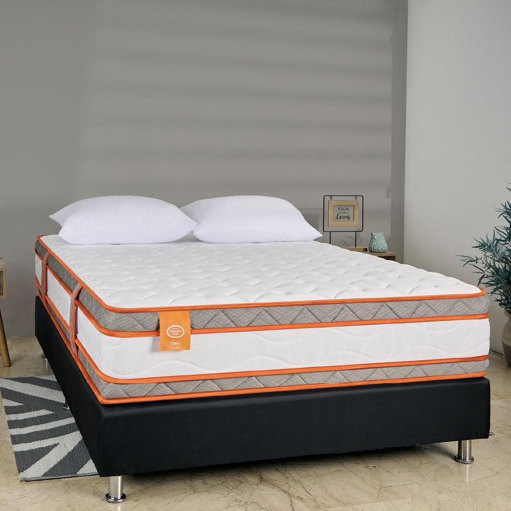 Colchon + Almohada ROMANCE RELAX Queen (160 x 190 cm) Plata Pro Premium  Resortado Semifirme .