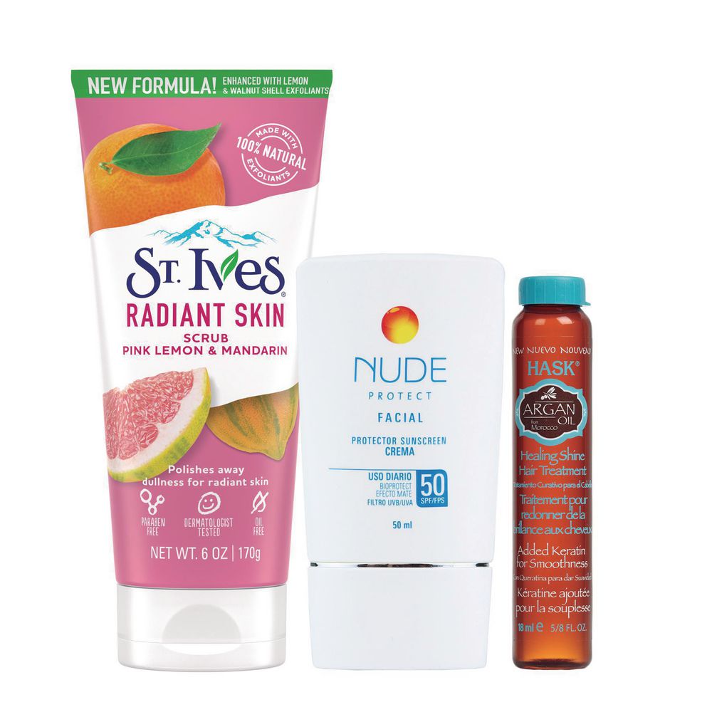 Exfoliante ST IVES  + Bloqueador + tratamiento capilar (1  und)