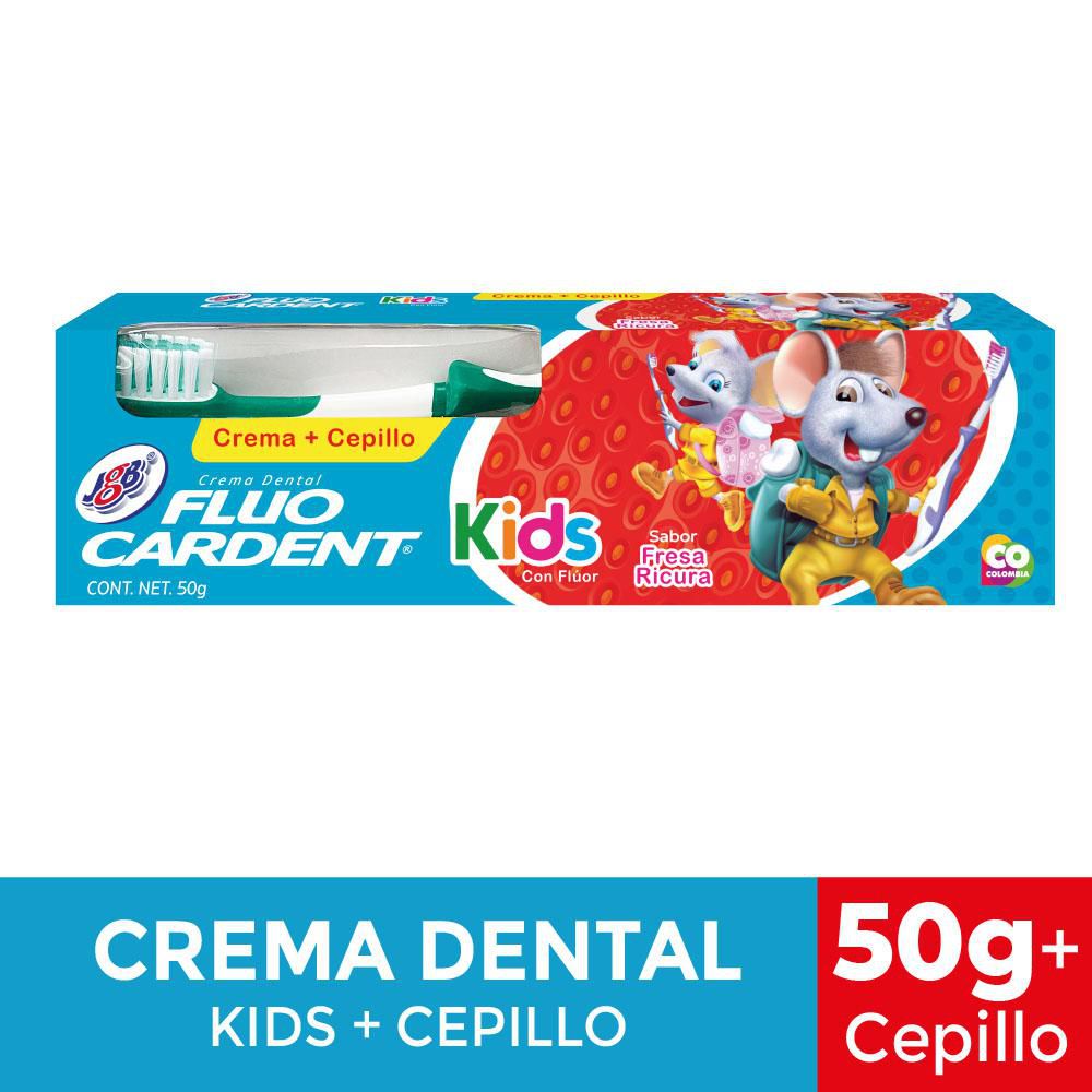 Crema Dental FLUOCARDENT Kids Fresa Ricura + Cepillo (39 ml)