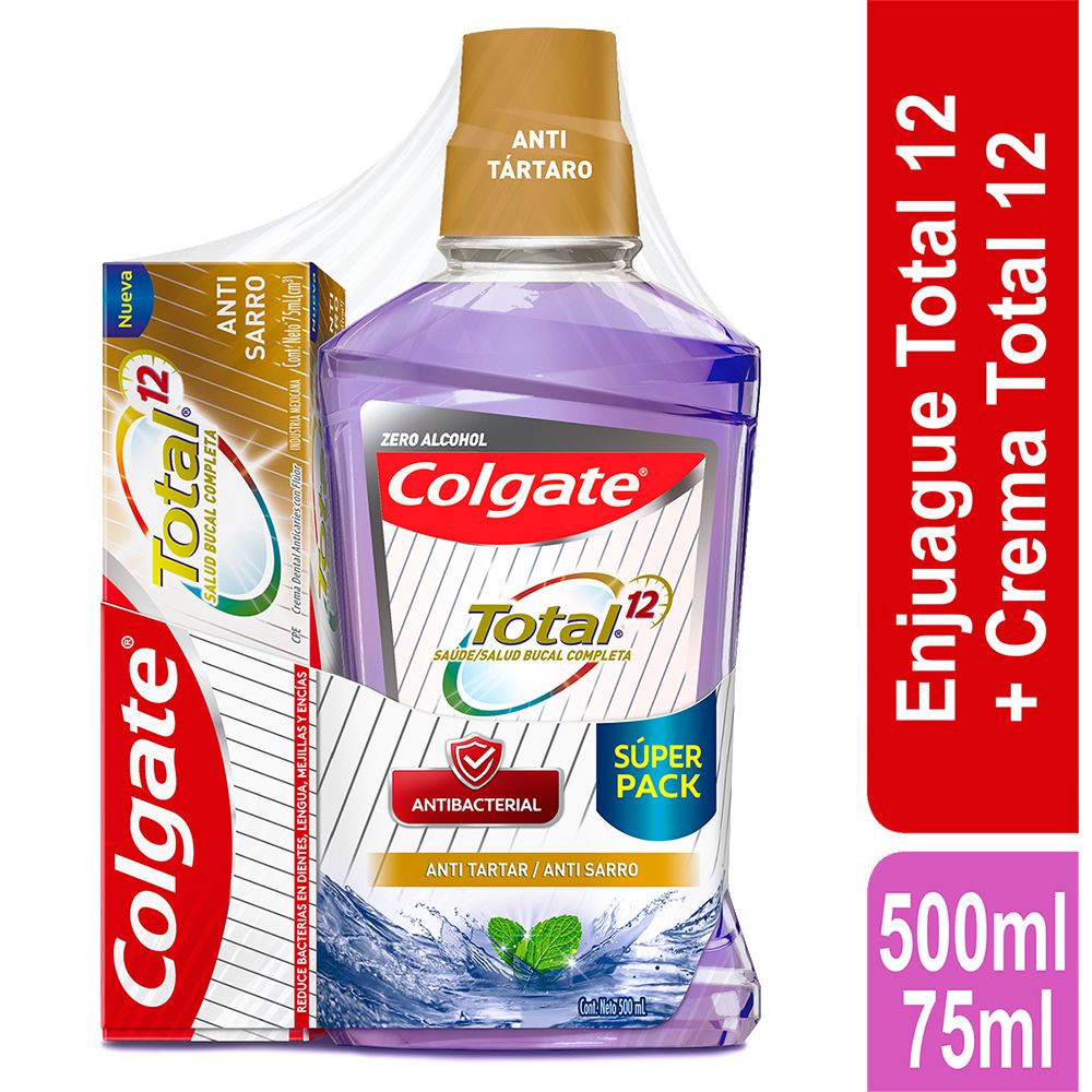 Crema Dental + Enjueague Bucal COLGATE Total 12 Antisarro (575 ml)