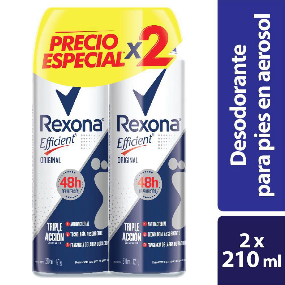 Desodorante Para Pies REXONA EFFICIEN Triple Acción Aerosol x2und (420 ml)