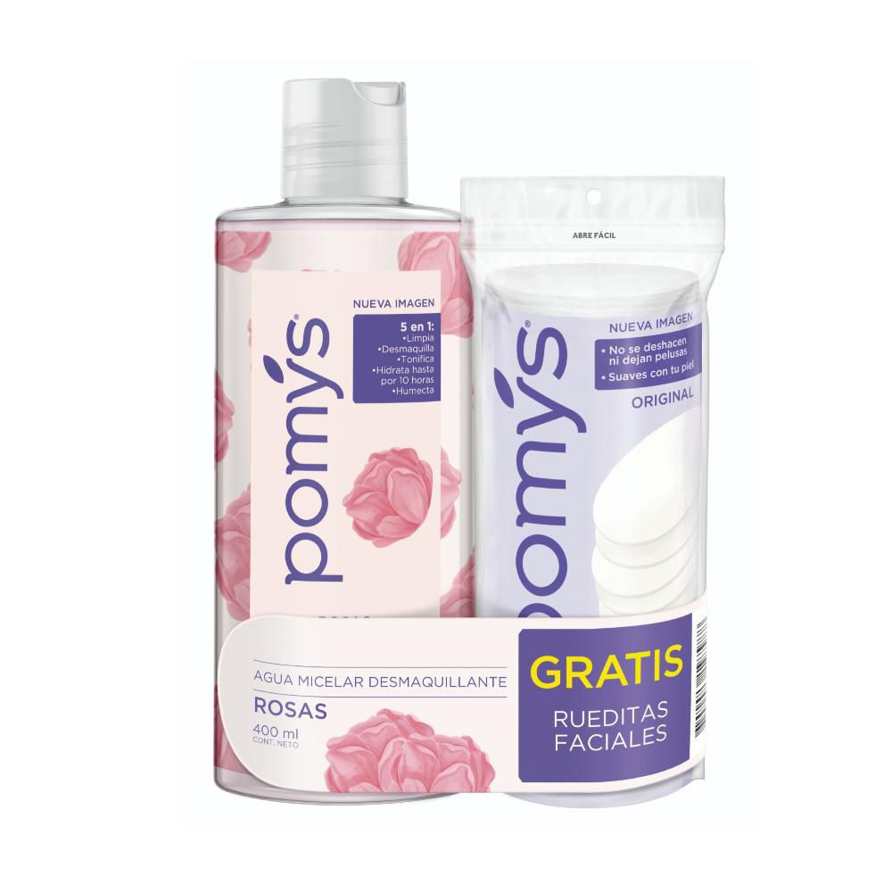 Agua micelar POMYS rosas + rueditas faciales (400 ml)