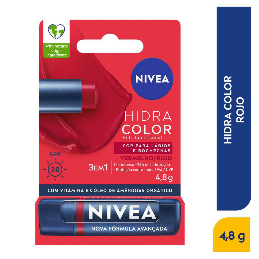 Protector labial NIVEA color red 3 en 1 (4.8 gr)