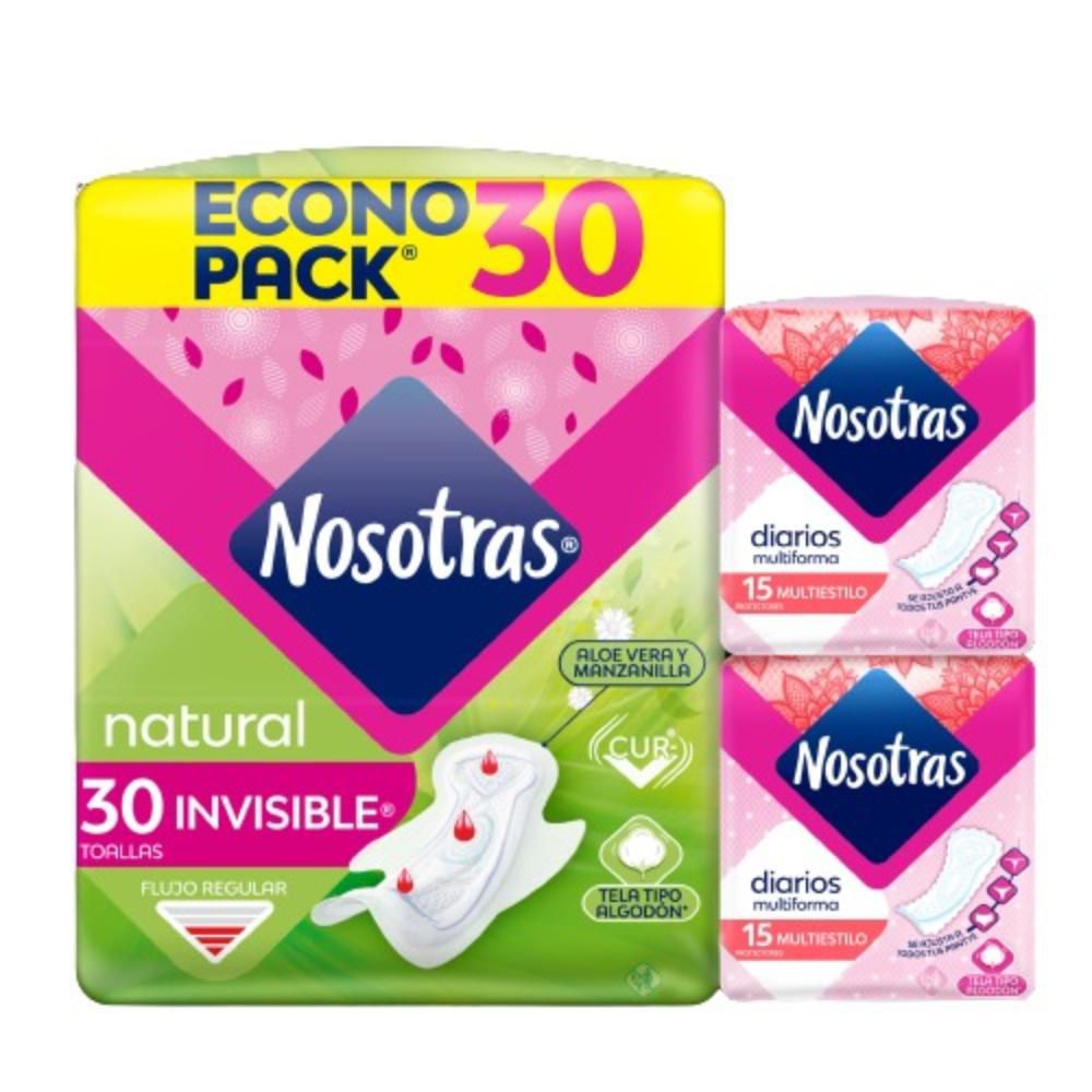 Toallas higiénicas NOSOTRAS natural invisible + protectores (30 und)
