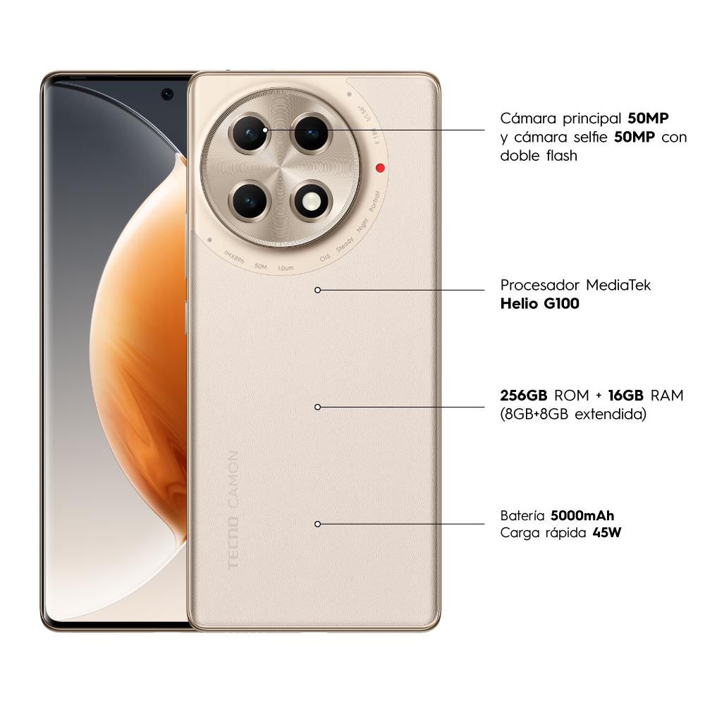 Celular TECNO MOBILE CAMON 30S PRO 256 GB 8 GB RAM Dorado