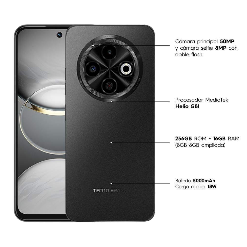 Celular TECNO MOBILE SPARK 30C 256 GB 4 GB RAM Negro
