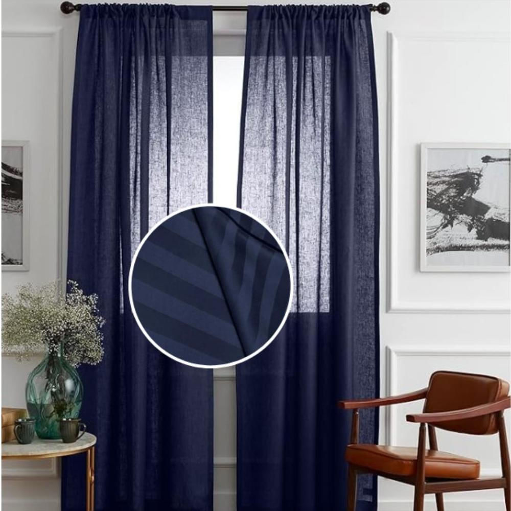 Cortina Moderna Azul Oscuro Líneas 2 Paños Para Sala , Comedor, Habitación