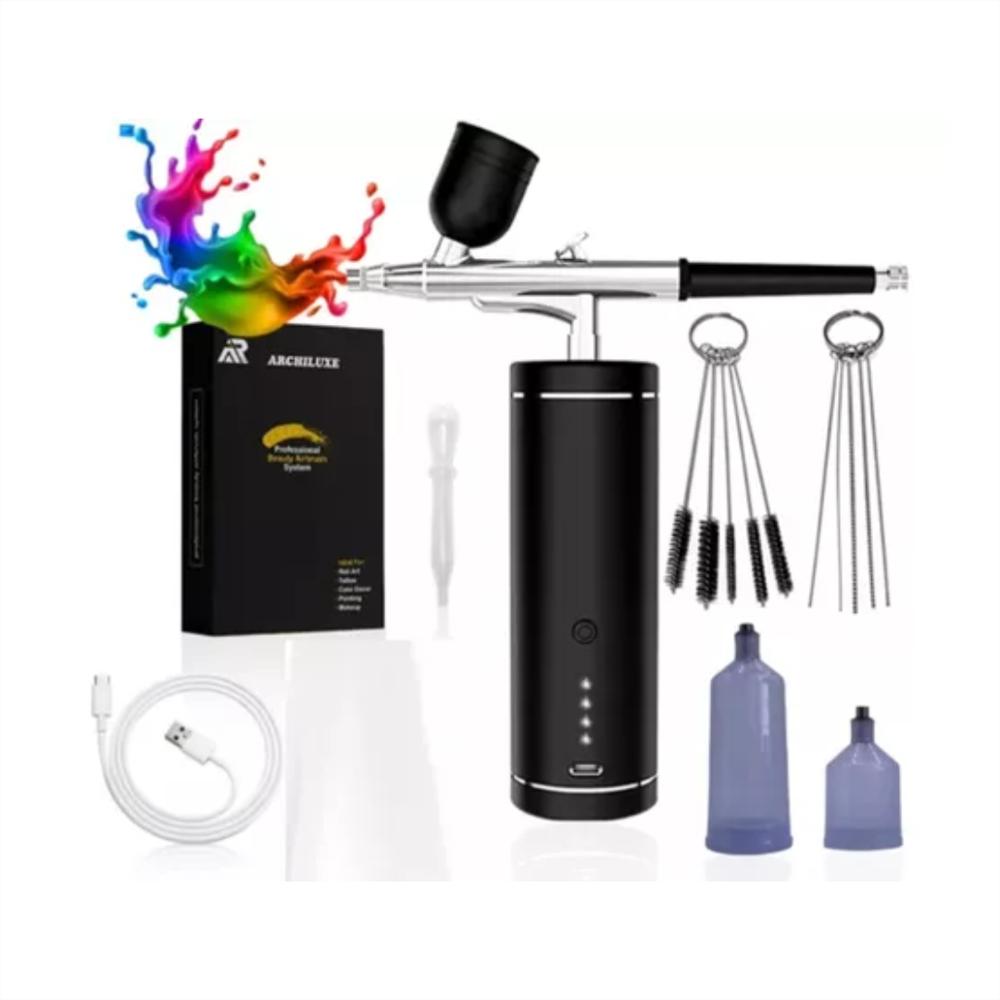 Kit De Aerógrafo Inalámbrico Rosado Con Compresor