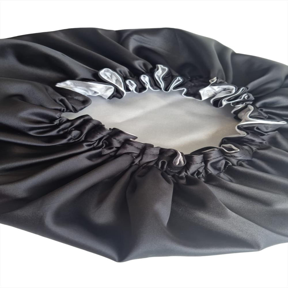 Gorro De Satín Antifrizz Cabello Rizado O Afro Negro / Plata