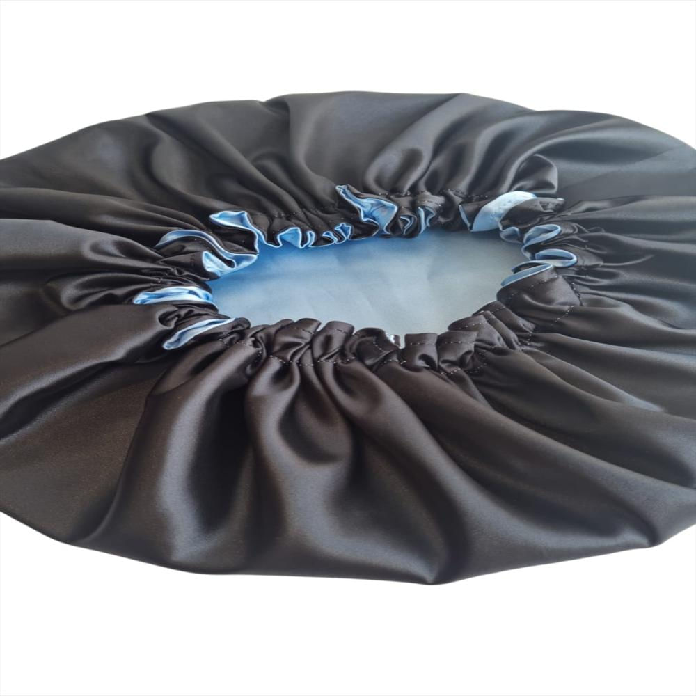 Gorro De Satín Antifrizz Cabello Rizado O Afro Negro / Azul Claro