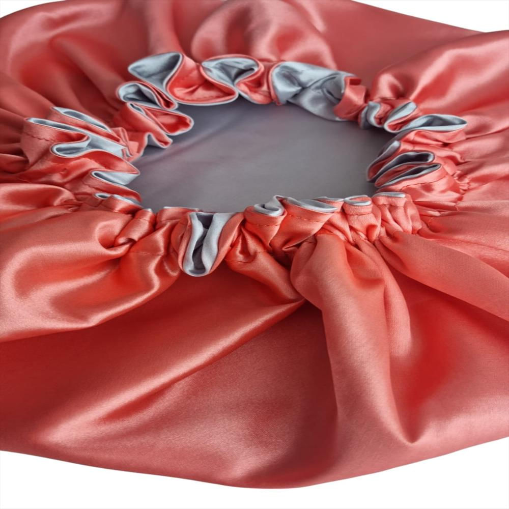 Gorro De Satín Antifrizz Cabello Rizado O Afro Coral / Plata