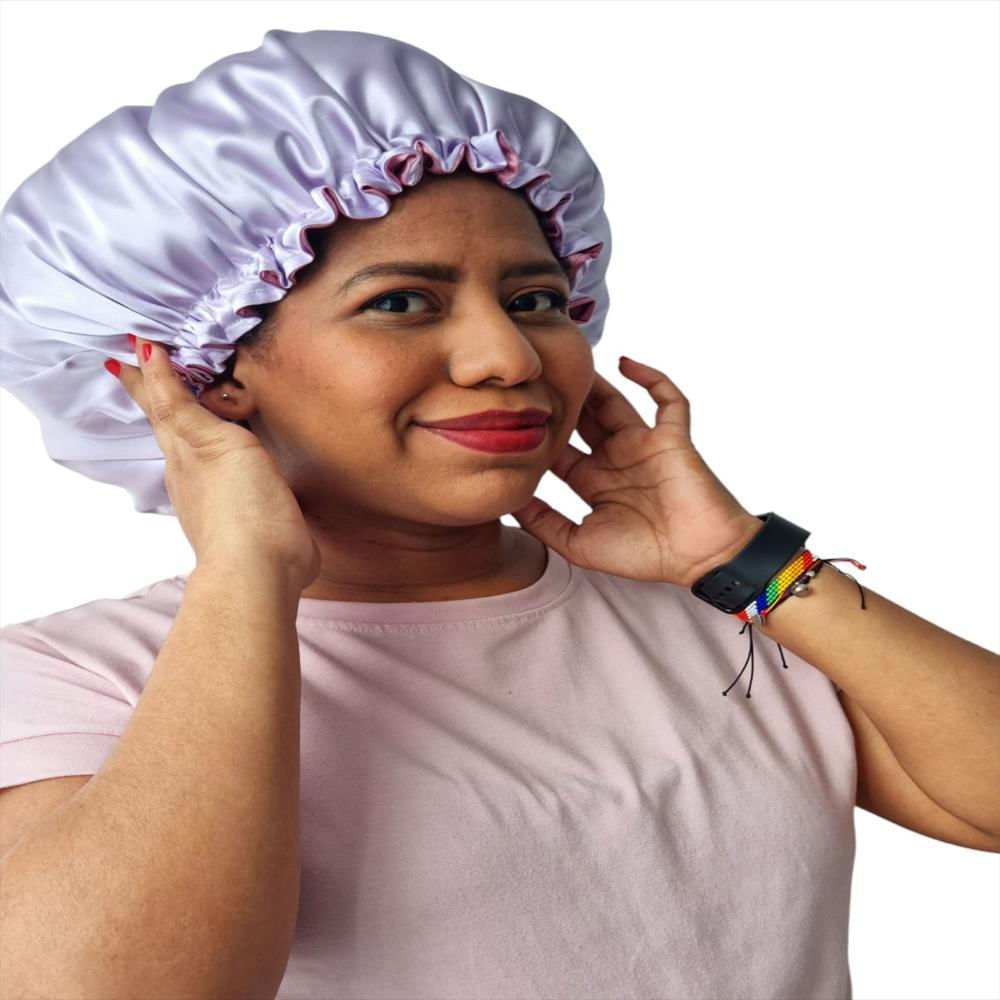Gorro De Satín Antifrizz Cabello Rizado O Afro Palo De Rosa / Lila