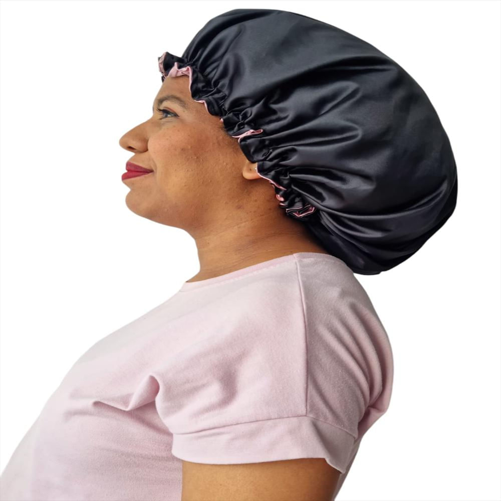 Gorro De Satín Antifrizz Cabello Rizado O Afro Negro / Palo De Rosa