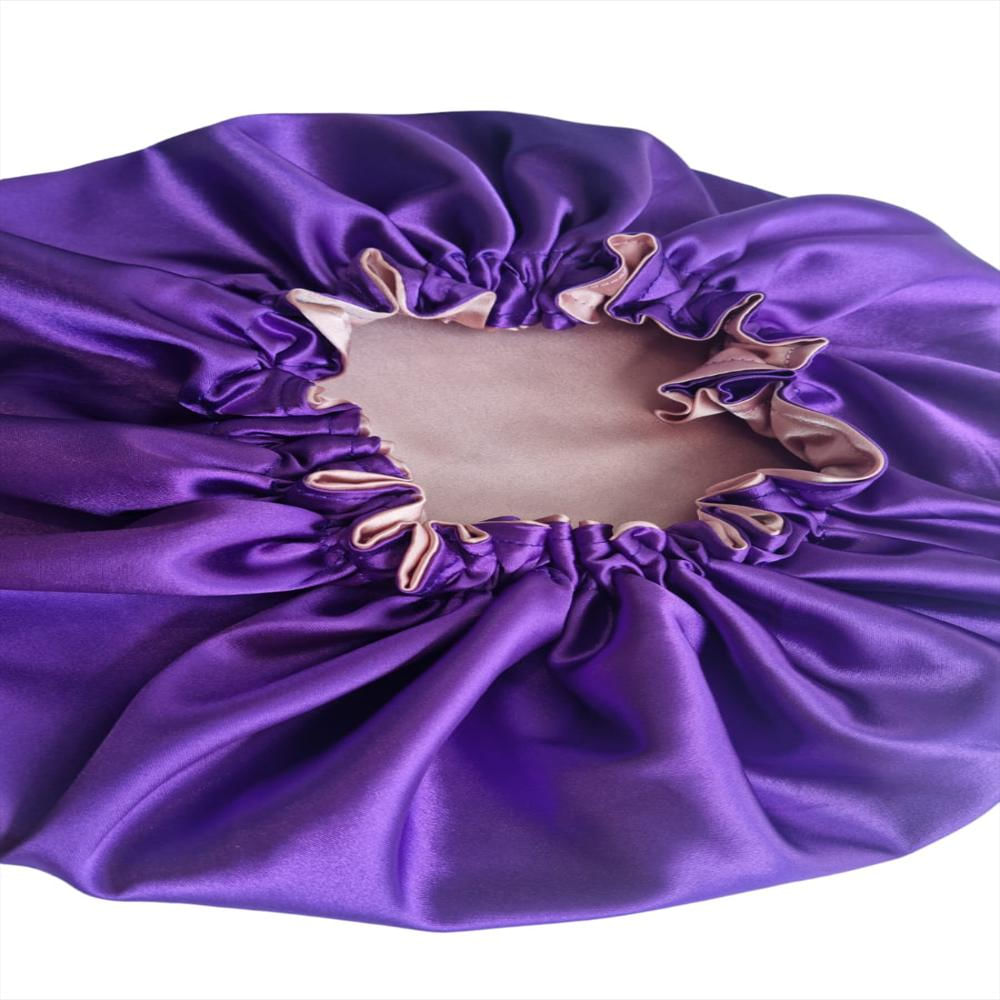 Gorro De Satín Antifrizz Cabello Rizado O Afro Morado / Palo De Rosa