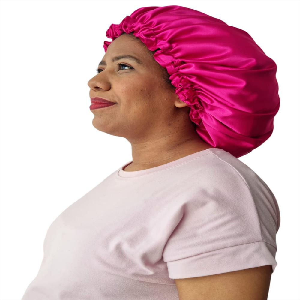 Gorro De Satín Antifrizz Cabello Rizado O Afro Fucsia