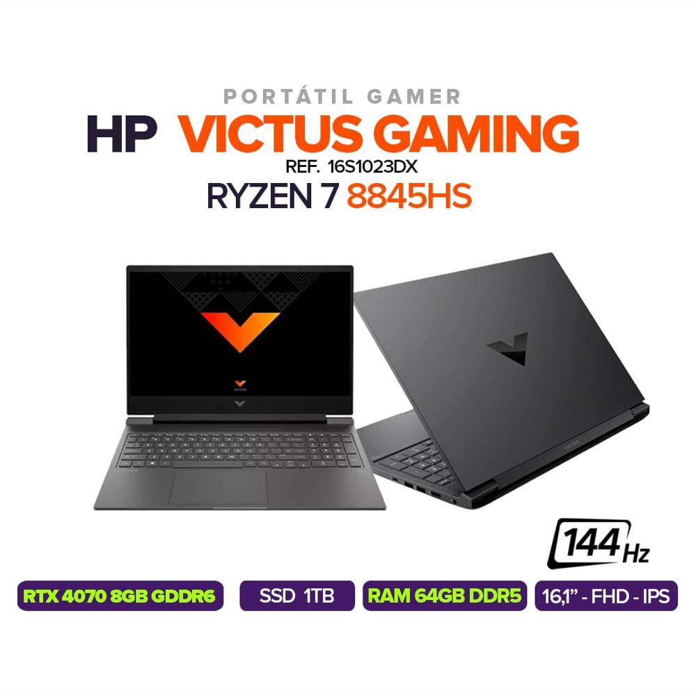 Portatil Hp Victus Gaming Amd Ryzen 7 8845Hs Rtx 4070 8Gb Gddr6 Ssd 1Tb Ram 64Gb Ddr5 144Hz 16,1'' Fhd Ips 16 S1023dx