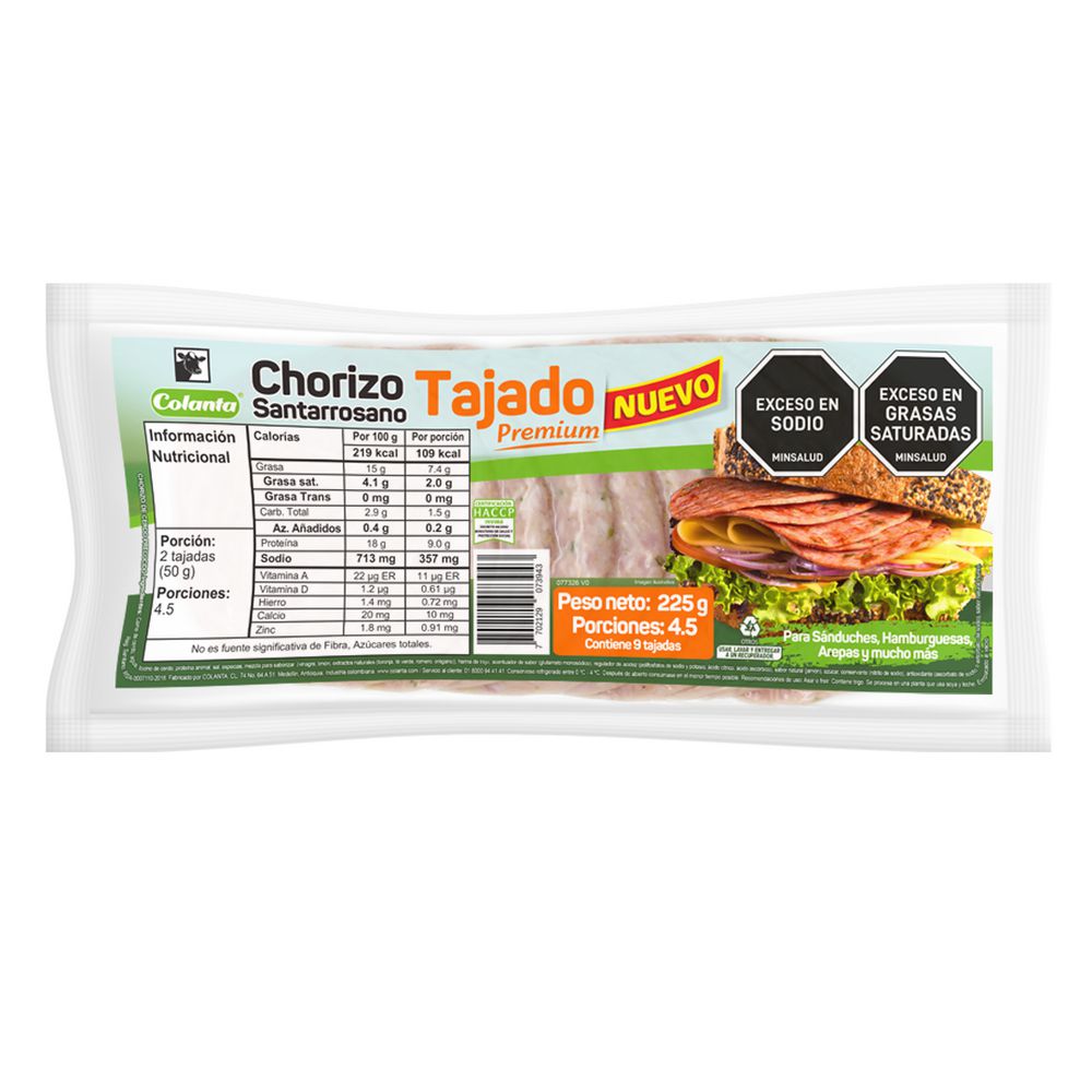 Chorizo Santarrosano Tajado Premium COLANTA 225 gr