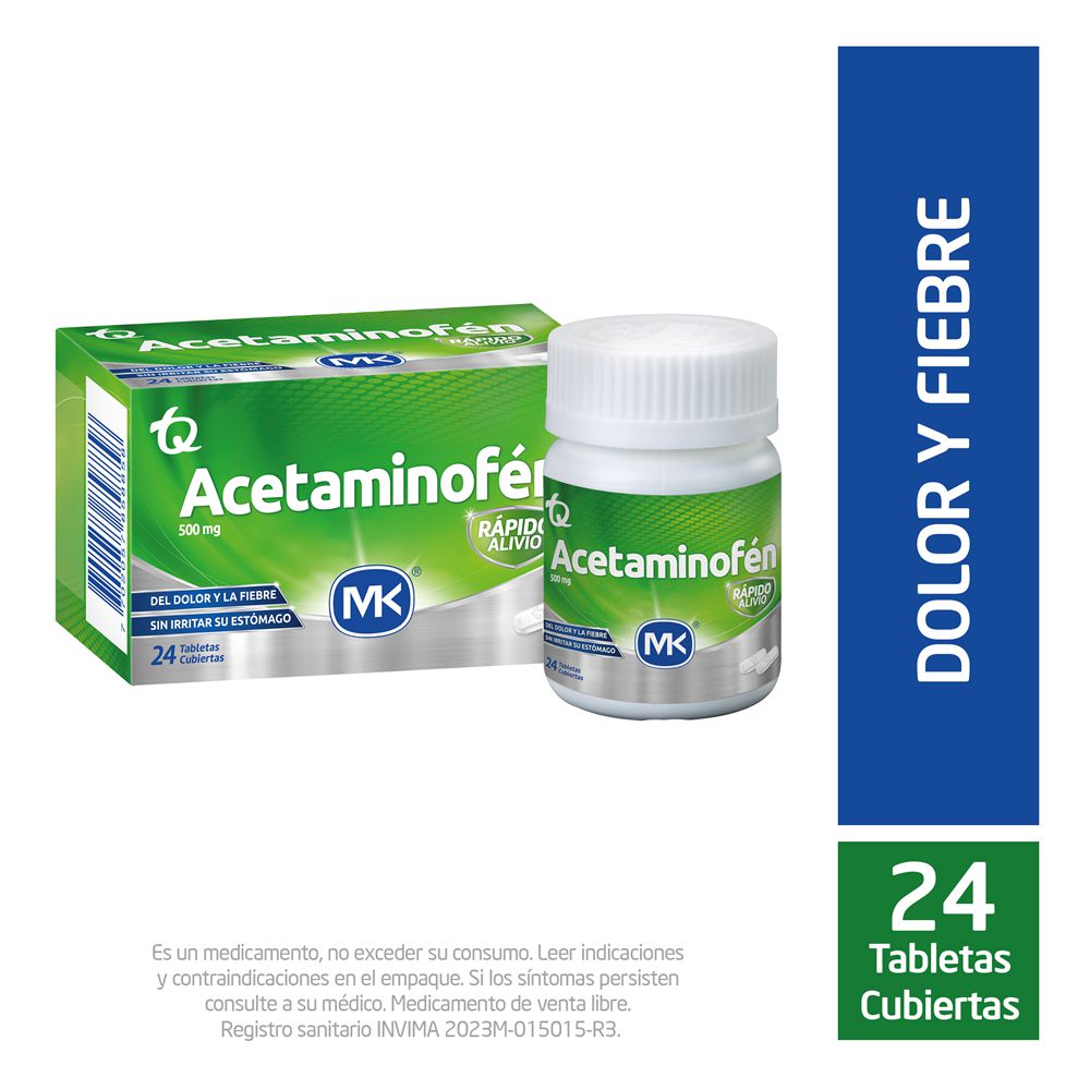 Tabletas recubiertas ACETAMINOFEN MK dolor y fiebre (24 und)