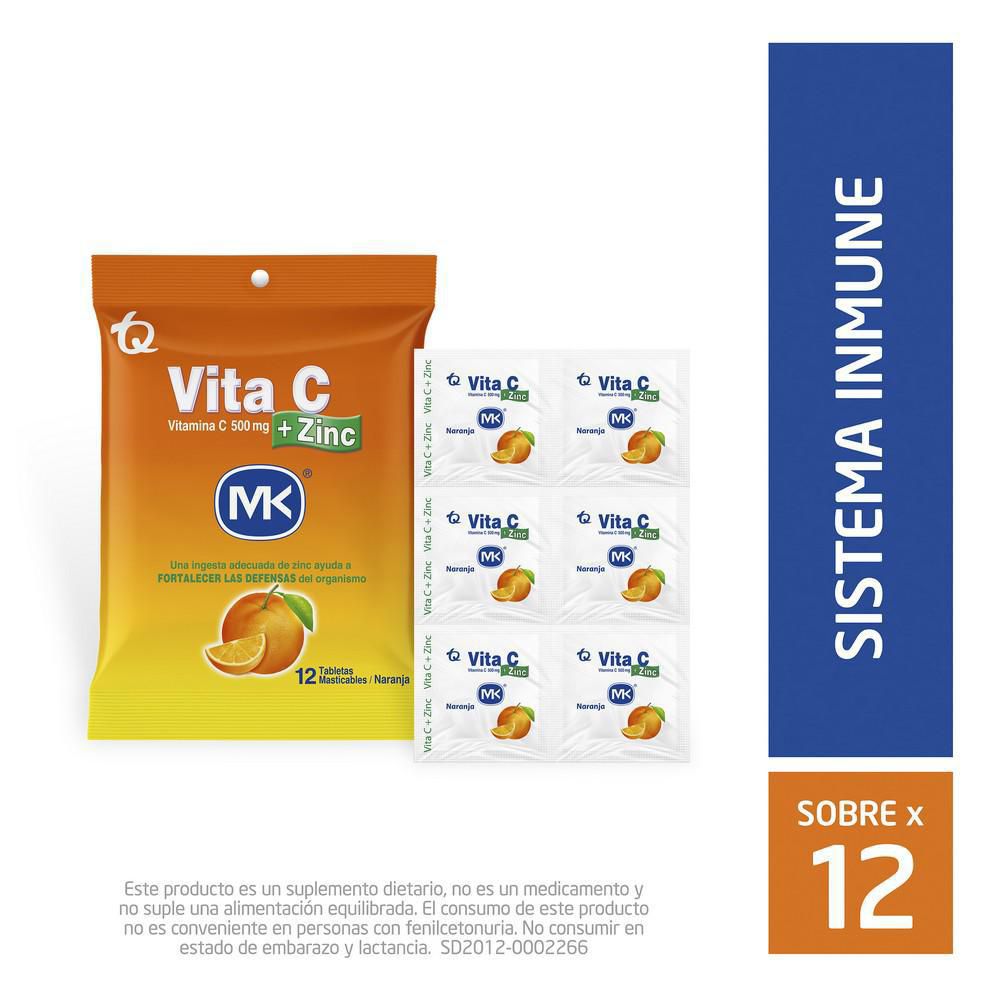 Tabletas VITAMINA C MK +zinc masticables naranja (12  und)