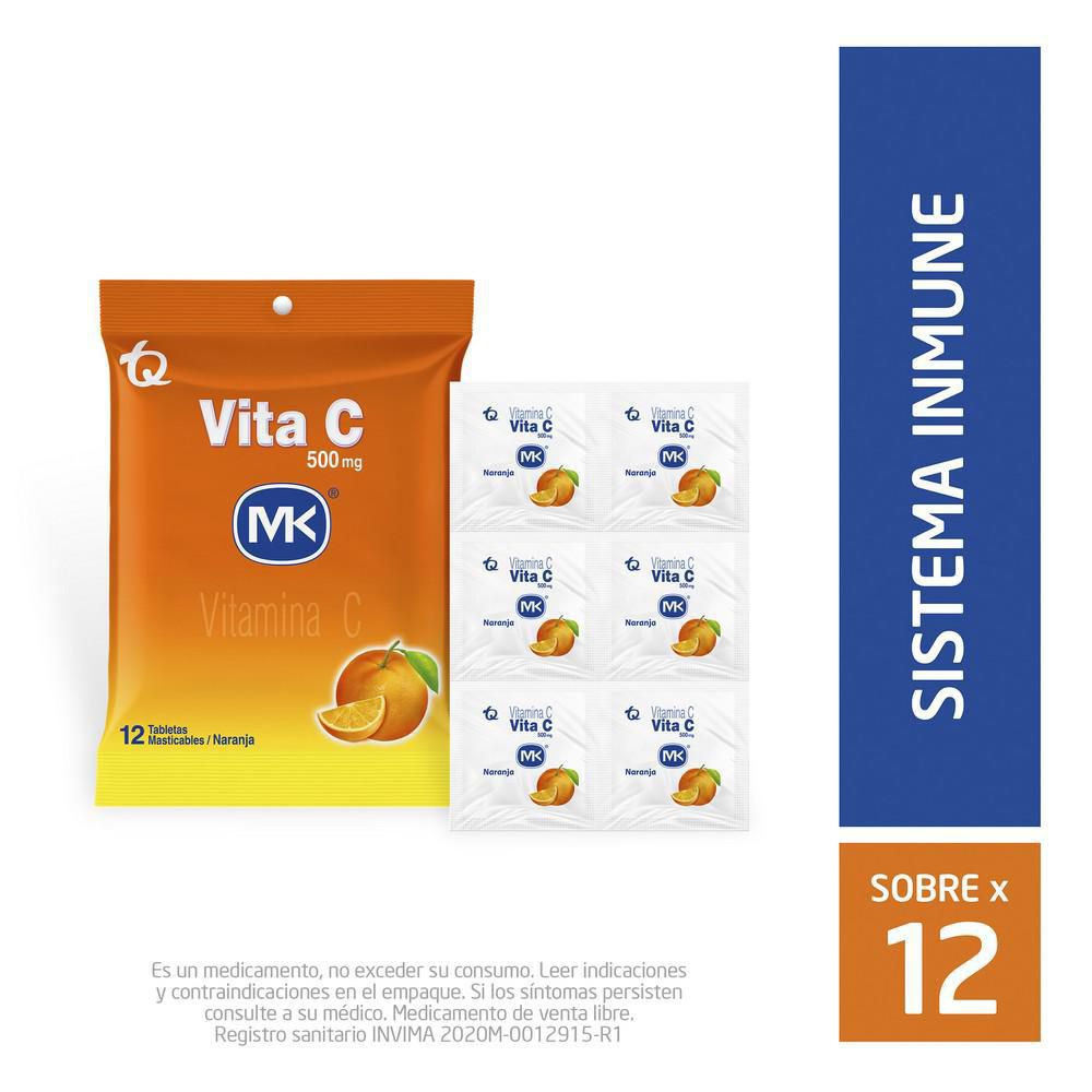 Tabletas VITAMINA C MK masticables naranja (12 und)