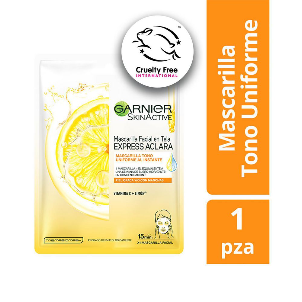Mascarilla facial GARNIER SKIN ACTIVE En tela express aclara vitamina c (28 gr)