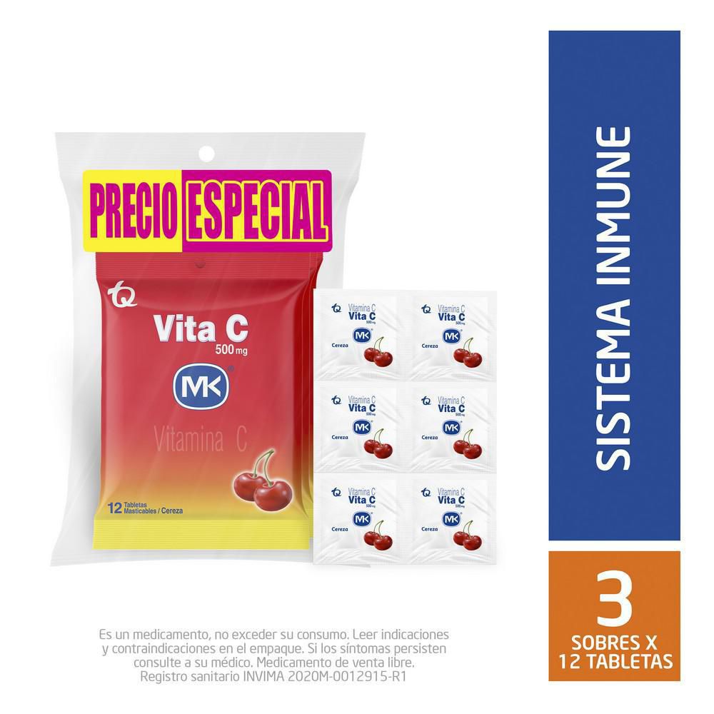 Tabletas VITAMINA C MK masticables cereza (12 und)