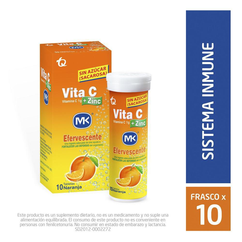 Tabletas VITAMINA C MK  +zinc efervescentes naranja frasco (10  und)