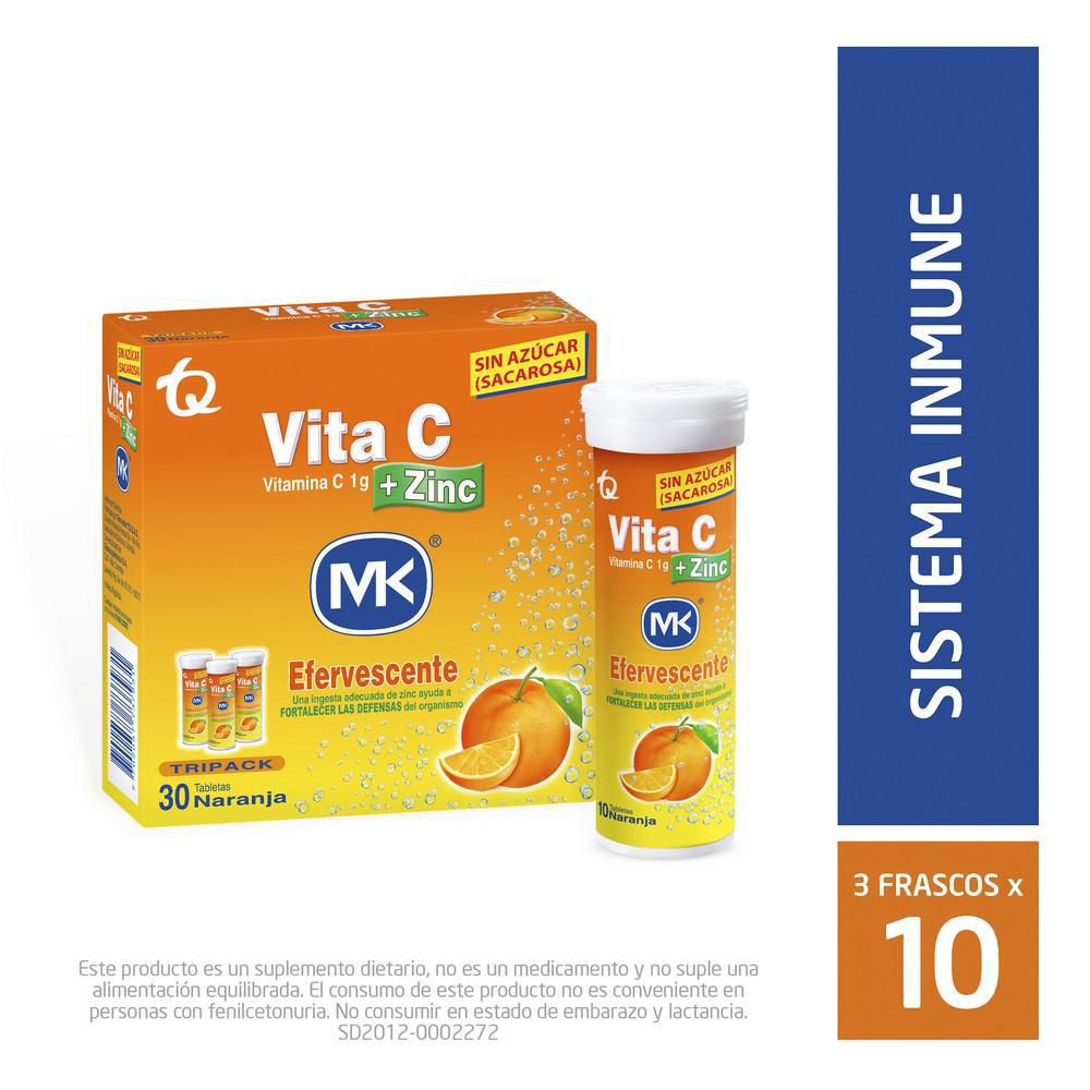 Tabletas VITAMINA C MK  +zinc efervescente naranja (30  und)