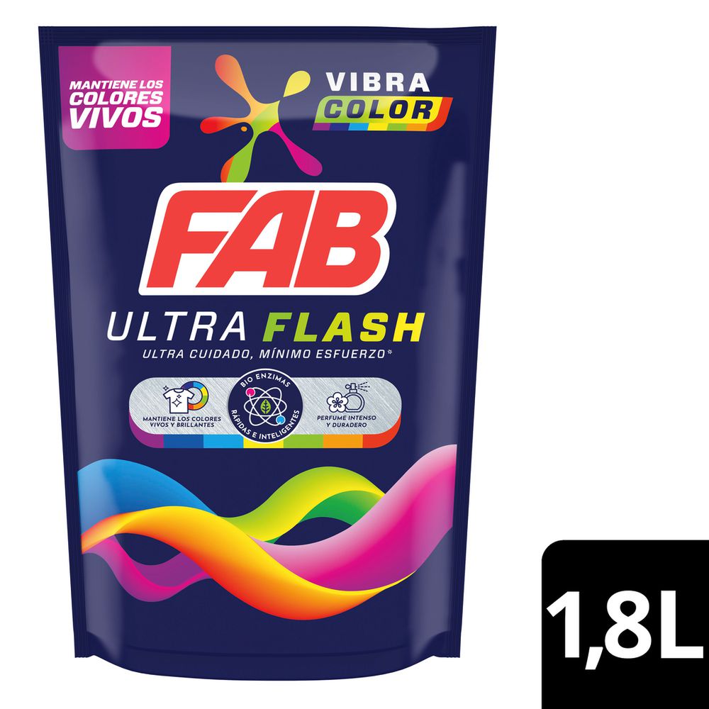 Detergente Líquido FAB Ultra Flash Vibra Color (1800  ml)