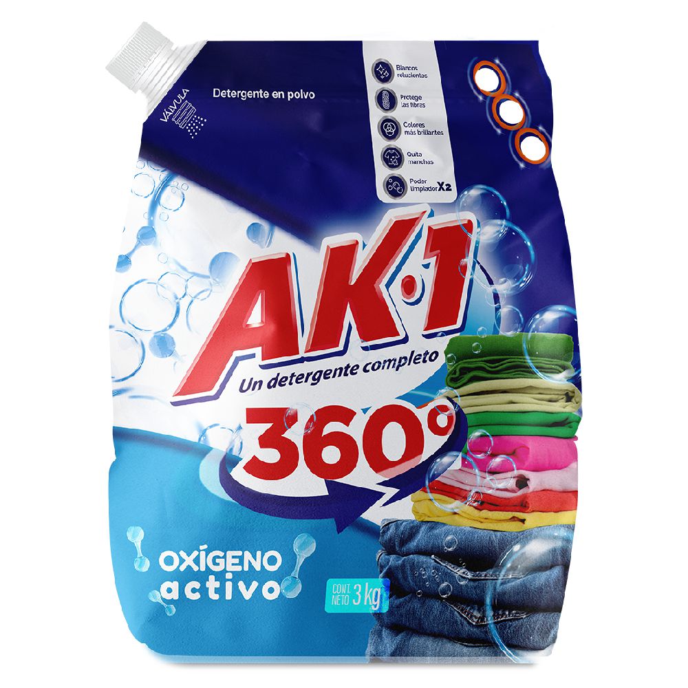 Detergente en polvo AK1 con oxígeno activo (3000 gr)