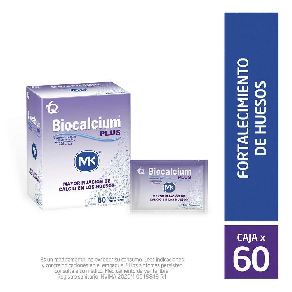 Suplemento vitamínico BIOCALCIUM MK fortalecimiento de huesos (60 und)