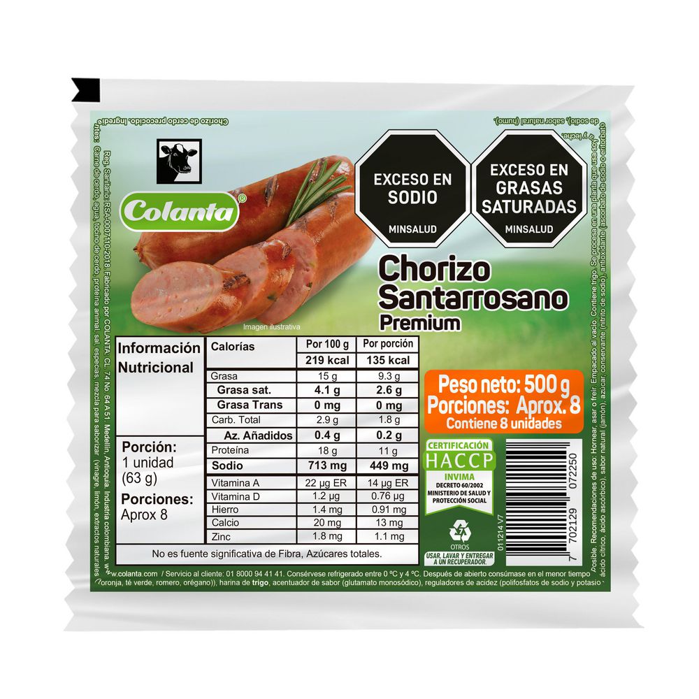 Chorizo Santarrosano COLANTA 500 gr