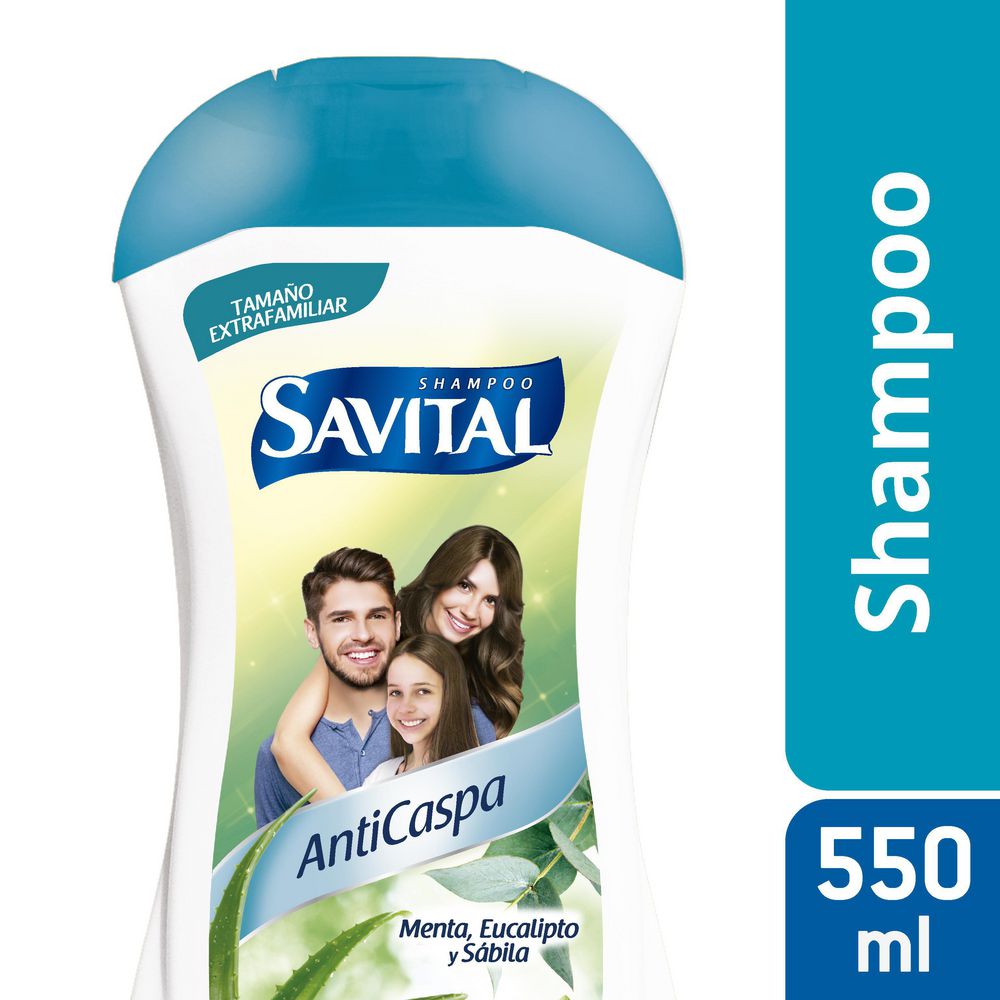 Shampoo SAVITAL Anticaspa Menta, Eucalipto Y Sábila (550  ml)