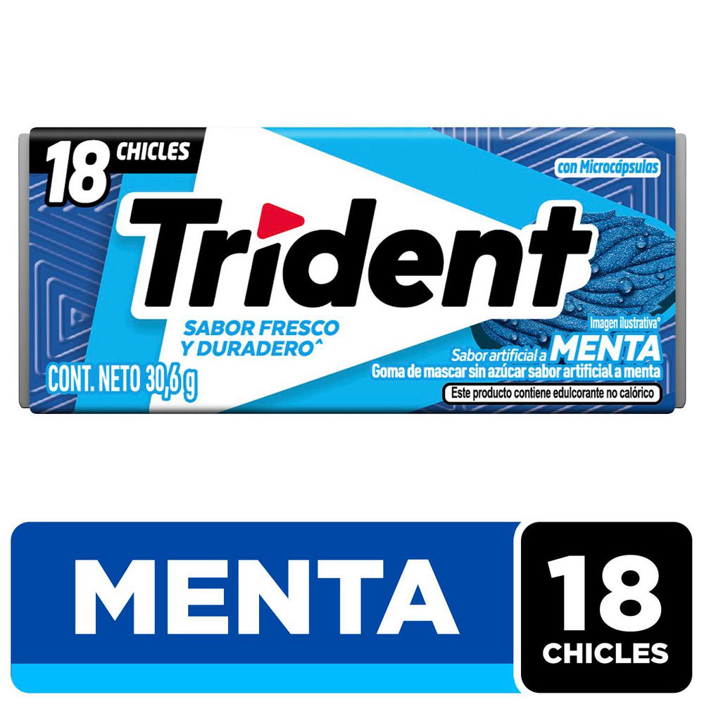 Chicle TRIDENT Sin Azúcar Menta x18und (30.6 gr)