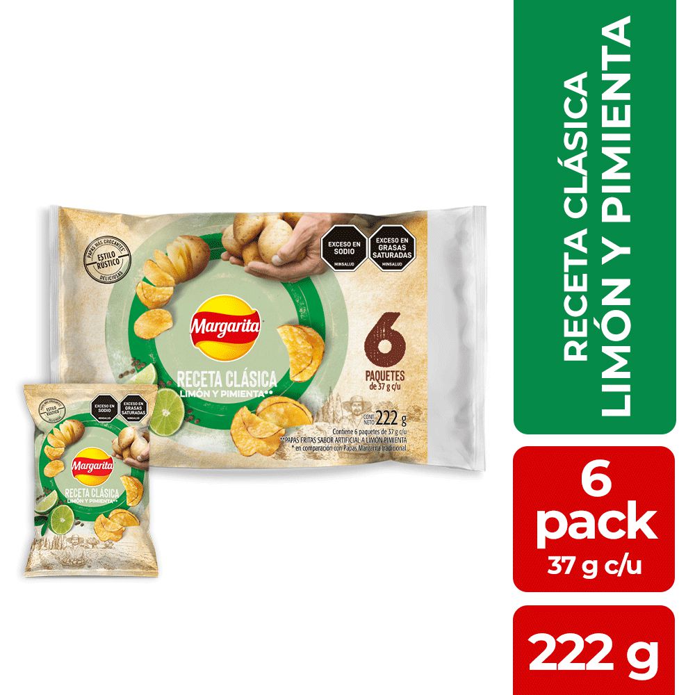 Papas MARGARITA Receta Clásica Limón Pimienta x6und (222 gr)