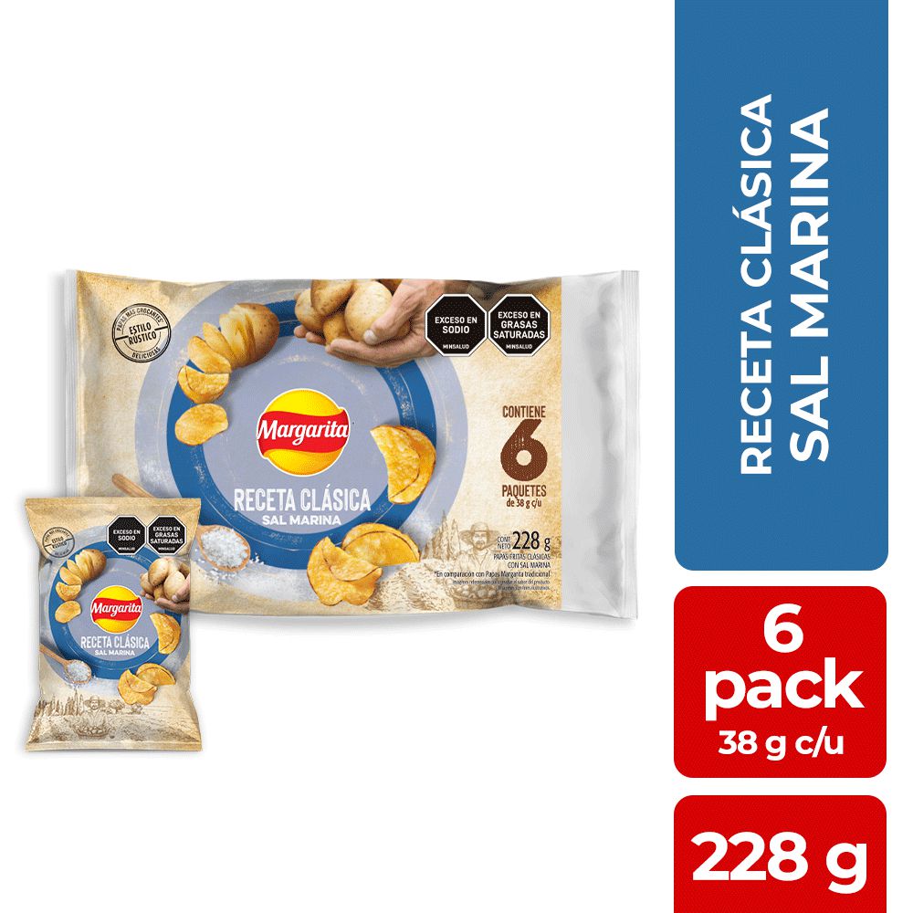 Papas MARGARITA Receta Clásica Sal Marinax6und 38gr (228 gr)