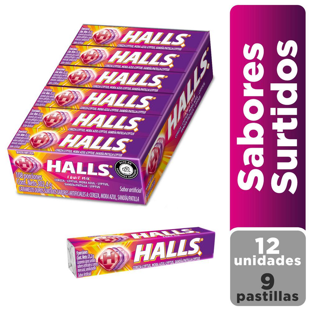 Caramelo HALLS frutas mixtas x12und (302.4 gr)