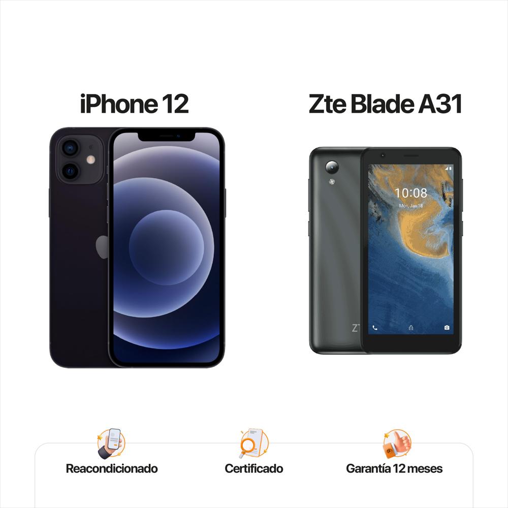 Iphone 12 256Gb Negro + Celular Zte A31 Lite 32Gb Reacondiconado Iphone 12 256Gb Negro + Celular Zte A31 Lite 32Gb Reacondiconado