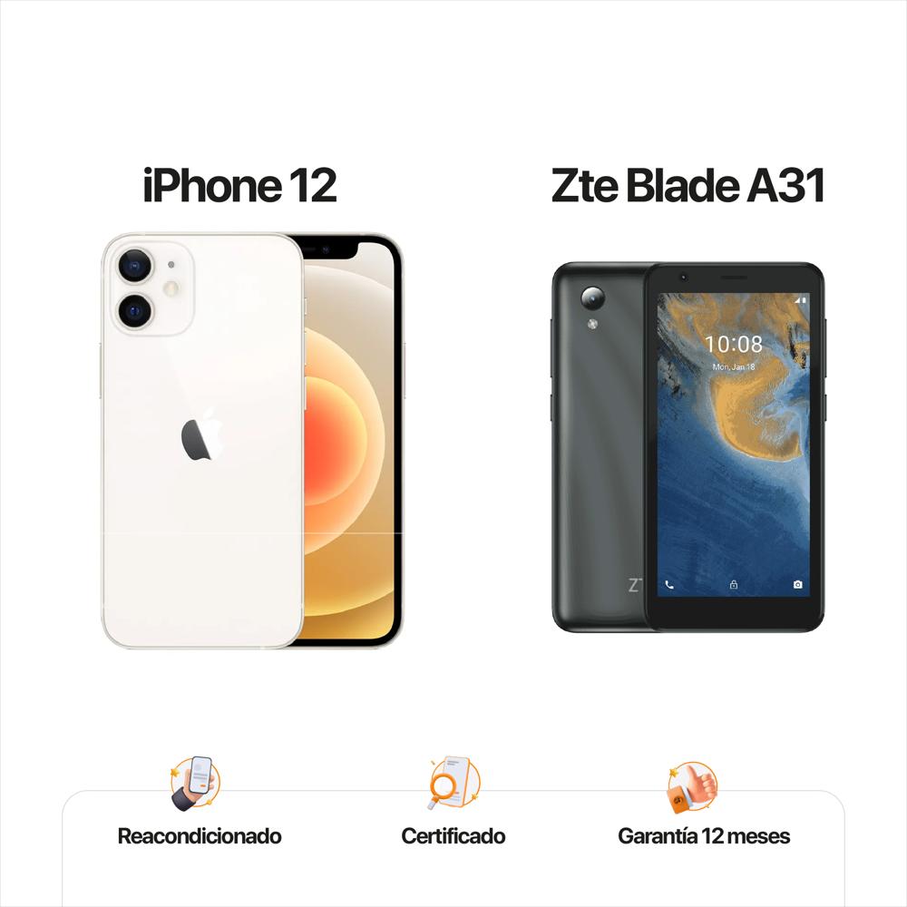 Iphone 12 256Gb Blanco + Celular Zte A31 Lite 32Gb Reacondiconado Iphone 12 256Gb Blanco + Celular Zte A31 Lite 32Gb Reacondiconado