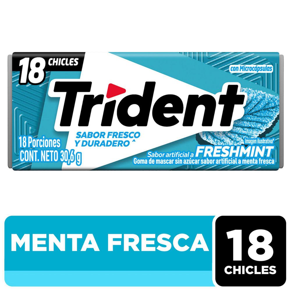 Chicle TRIDENT Sin Azúcar Freshmint x18und (30.6 gr)