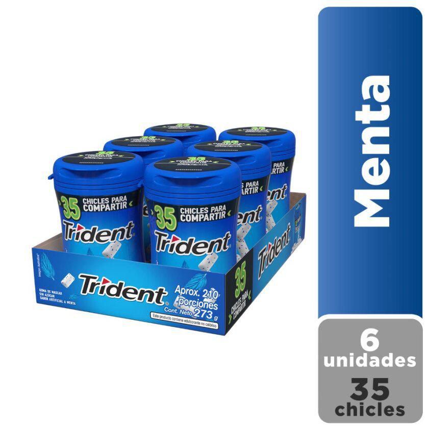 Chicle TRIDENT Menta Sin Azúcar x6Botellas (273 gr)