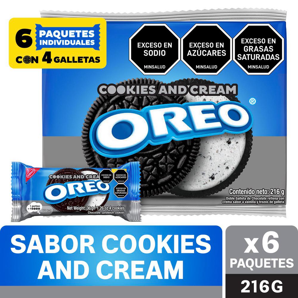 Galletas OREO Cookies & cream x6 paquetes (216 gr)