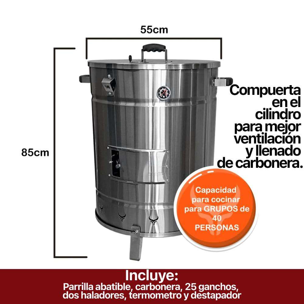 Barril Ahumador Búfalo Premium En Acero Inoxidable img #2