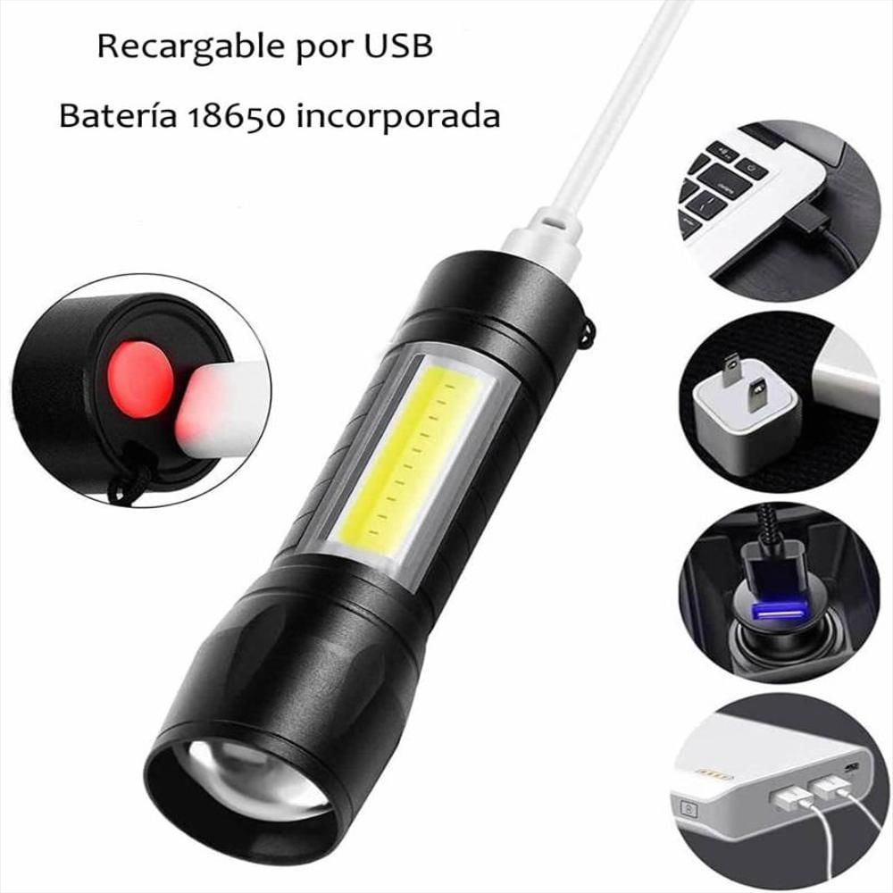 Linterna Tactica De Bolsillo Luz Led 3 Modos Recargable Usb Camping img #2