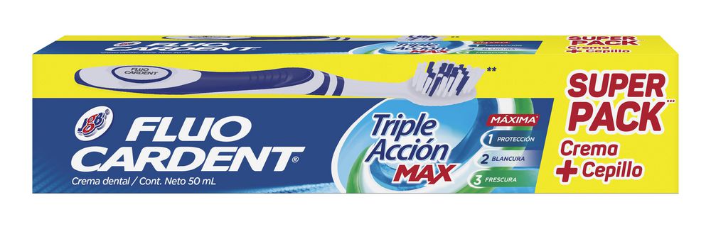Crema dental FLUOCARDENT triple acción max + cepillo (50 ml)