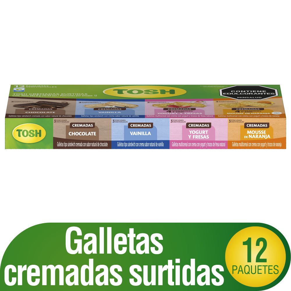 Galletas TOSH Tipo sandwich cremadas surtidas (294.4 gr)